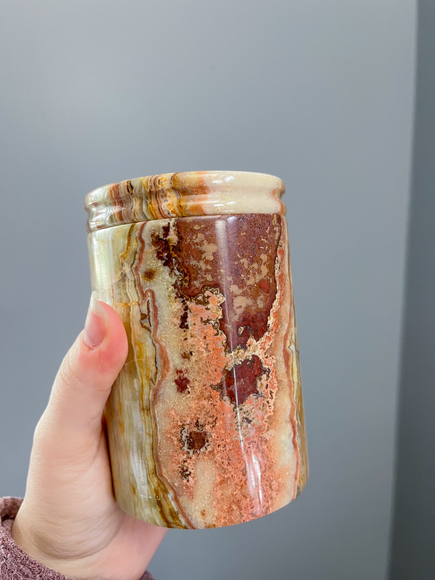 Green onyx jar with lid