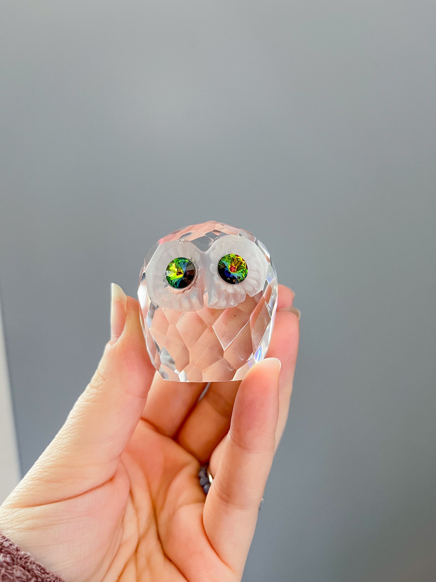 Glass owl with mystic topaz eyes