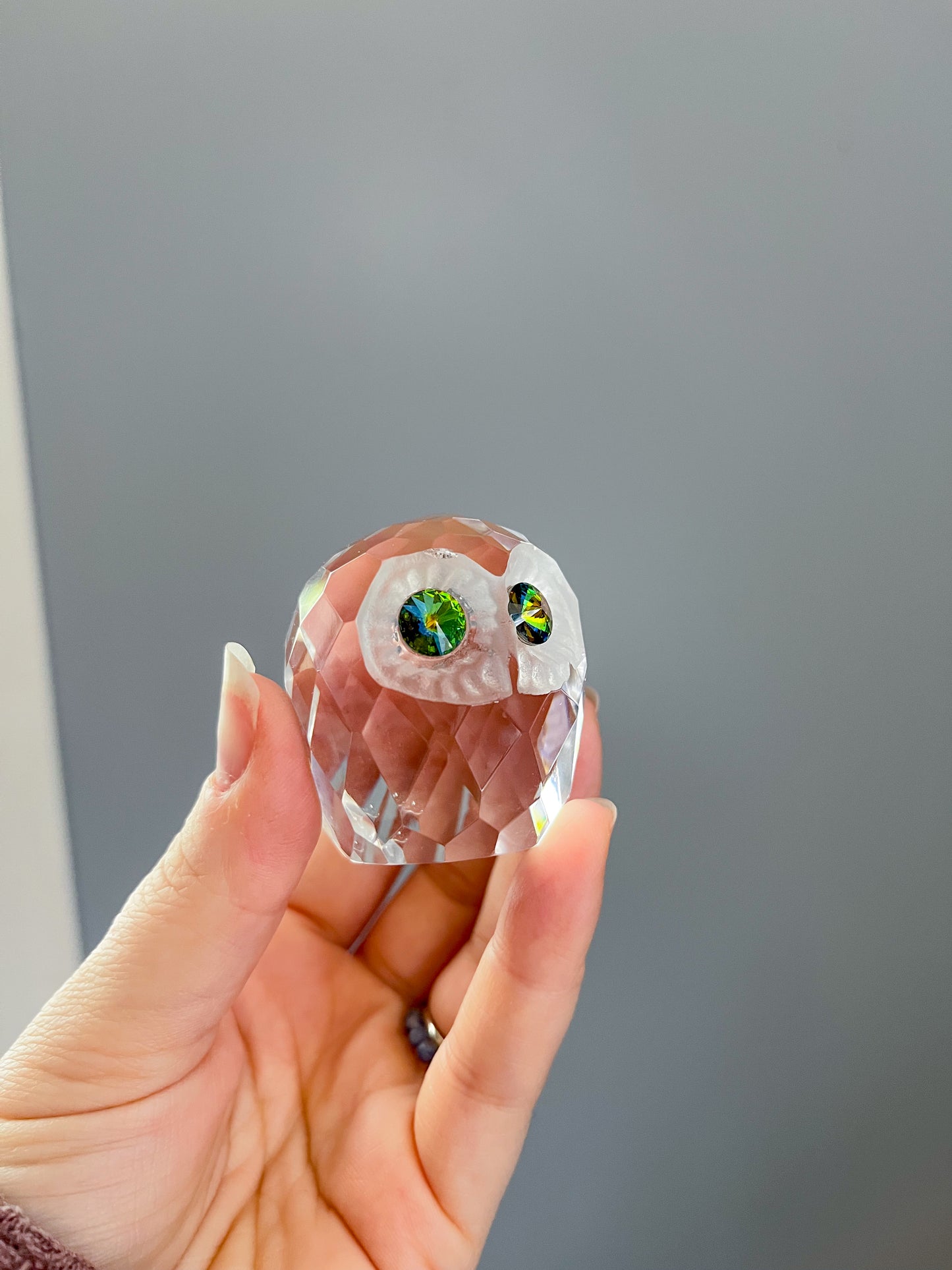 Glass owl with mystic topaz eyes